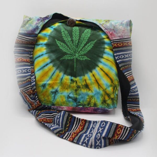 Tie Dye Hemp Leaf Print Bohemian Fair Trade Festival Bag