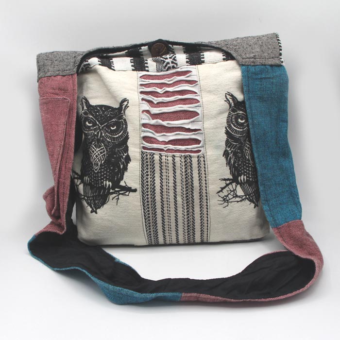 Owl Print and Razor Cut Bohemian Fair Trade Festival Bag