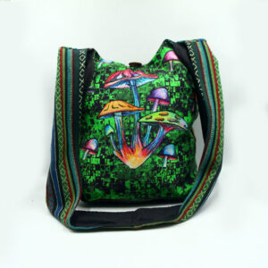 Forest green digital mushroom print cotton shoulder bag