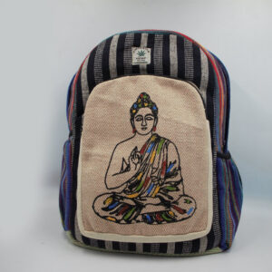 Handmade meditating Buddha print hemp backpack