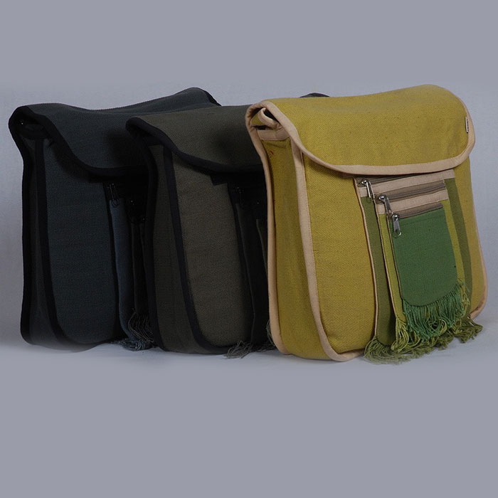 Unisex multi pockets vintage cotton side bag