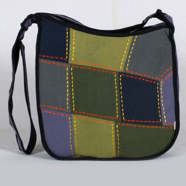 Hand loomed multicolor patched cotton side bag