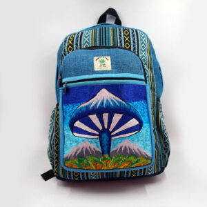 Color Washed Blue Mushroom Print Hemp Bag