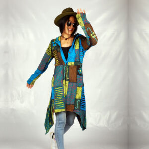 Patchwork and Print Hippie Long Cotton razor Cut Jacket