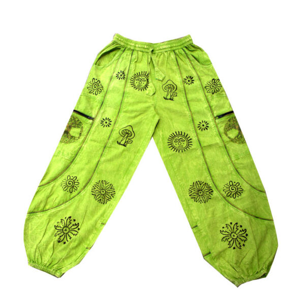 Light Green Hippie Folk Printed Cotton Trouser