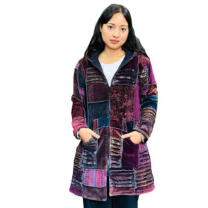 Stylish Velvet Patchwork Long Cotton Jacket