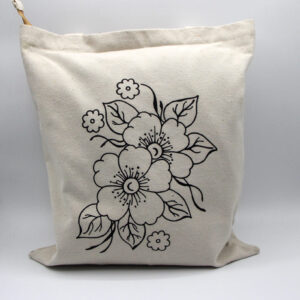 Artisanal Flower Sketched Durable Tote Bag