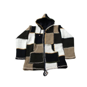 Boho Patchwork Hooded Fine Wool Jacket