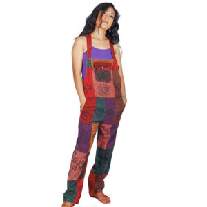 Colorful Patched Boho Red Tone Dungaree