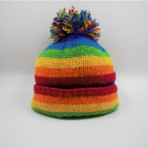 100% Wool Hand Knitted Rainbow Winter Beanie