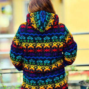 Hand knitted Fleece Lined Winter Woolen hippie festival hooded Jacket