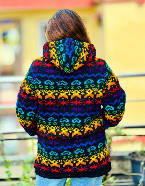 Hand knitted Fleece Lined Winter Woolen hippie festival hooded Jacket