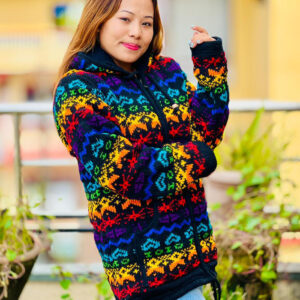 Hand knitted Fleece Lined Winter Woolen hippie festival hooded Jacket