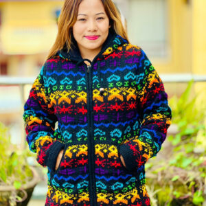 Hand knitted Fleece Lined Winter Woolen hippie festival hooded Jacket