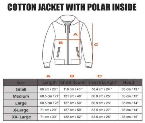Samaha Cotton Jacket Size Chart