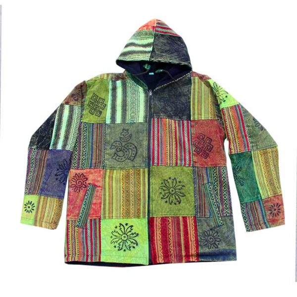 Green Tone Gheri and Cotton Patchwork Hippie Cotton Jacket
