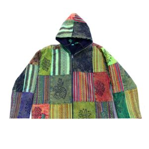 Green Tone Gheri and Cotton Patchwork Hippie Cotton Jacket