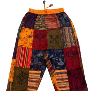 Patchwork Hippie Cotton Trouser with Stone Wash and Block Print