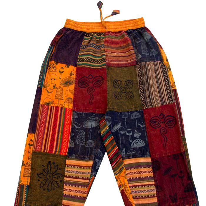 Patchwork Hippie Cotton Trouser with Stone Wash and Block Print