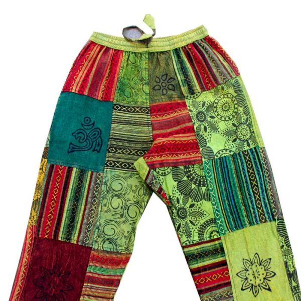 Patchwork Hippie Cotton Trouser with Stone Wash and Block Print