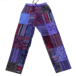 Mens Purple Patchwork Pants Cotton Hippie Boho Comfy Unisex Winter Bohemian  Fun