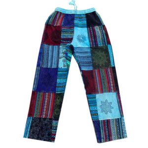 Patchwork Hippie Cotton Trouser with Stone Wash and Block Print