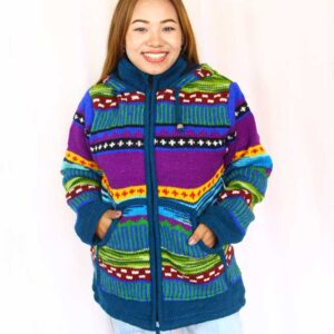 Multi Deer Print Himalayan Wool Jacket, Made in Nepal