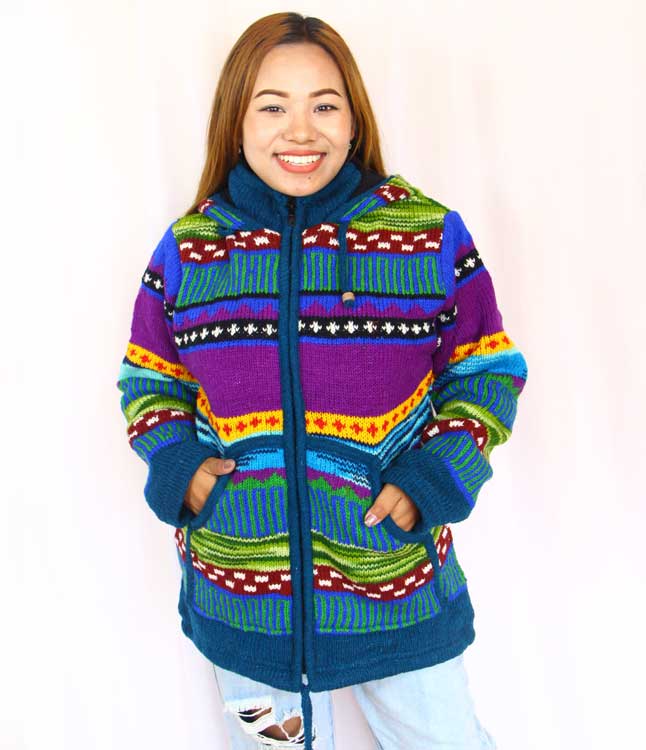 Multi Deer Print Himalayan Wool Jacket, Made in Nepal