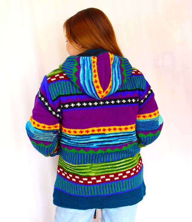 Multi Deer Print Himalayan Wool Jacket, Made in Nepal