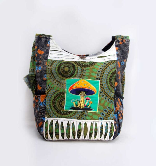 Mandala and Mushroom Print Cotton Shoulder Bag