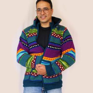 Warm Hippie Jacket Double Knitted Thick Wool Fleece Lining