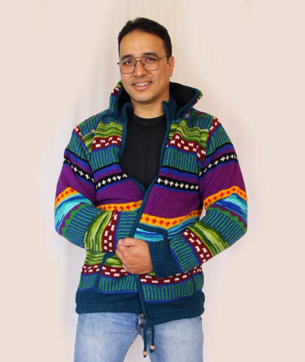Warm Hippie Jacket Double Knitted Thick Wool Fleece Lining