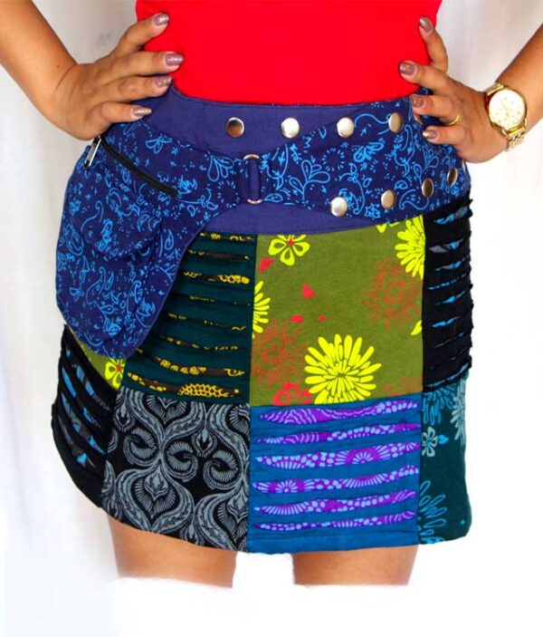 Patchwork and Razor Cut Short Cotton Skirt