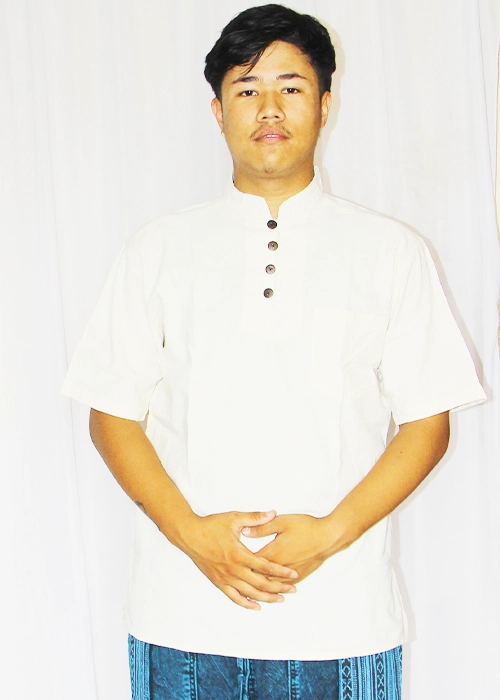 Shiny White Half Sleeve Shirt