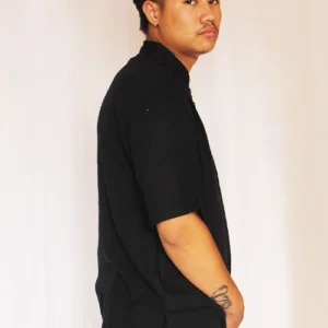 Alternative view of Plain Black Stylish Men Cotton Shirt
