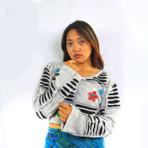 Gray Tone Patchwork Hippie Cotton Top