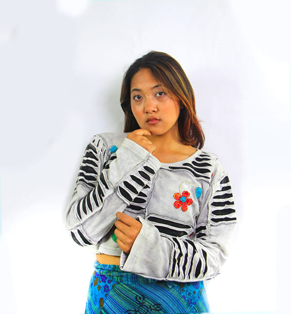 Gray Tone Patchwork Hippie Cotton Top