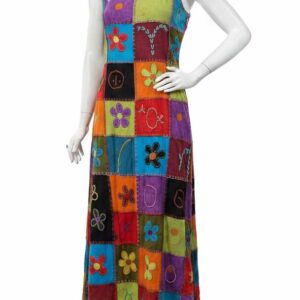 Embroidered Patchwork Boho Maxi Dress – Nepalese Hippie Cotton Summer Sundress