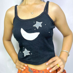 Black Tone Patchwork Crop Top