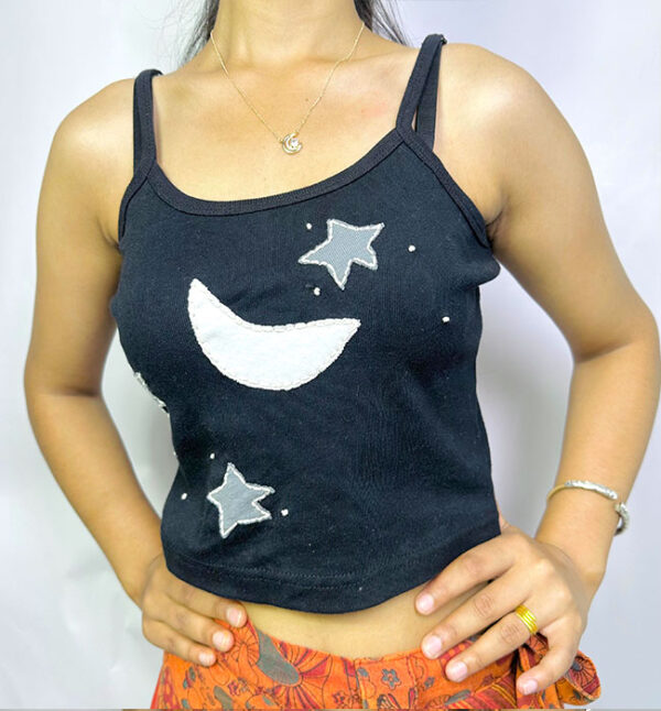Black Tone Patchwork Crop Top