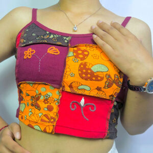 Mushroom Print Patchwork Cotton Top