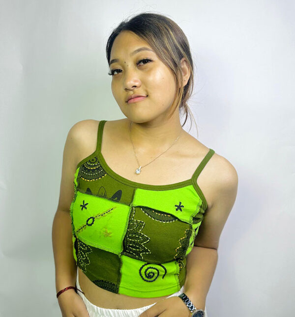 Green Mix Boho Cotton Crop Top