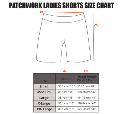 PATCHWORK LADIES SHORTS SIZE CHART