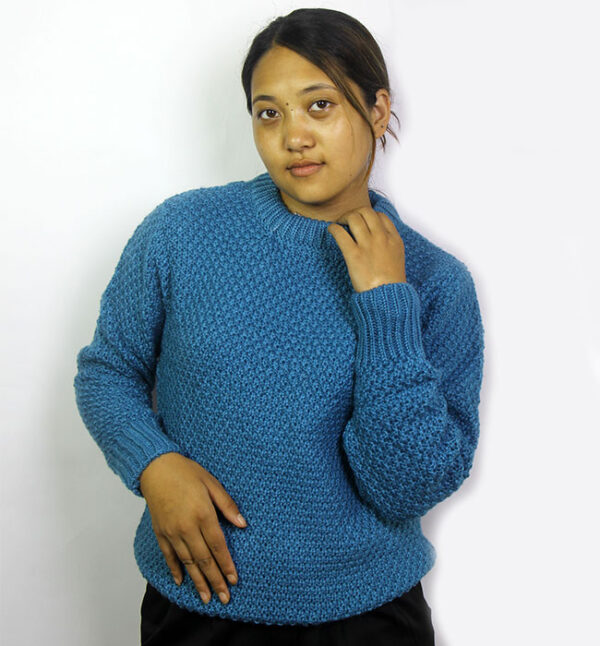 Plain Blue Knitted Gilbox Wool Sweater