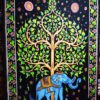 Tree and Elephant Mandala Cotton Tapestry