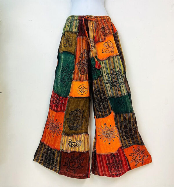Folk Print Wide Leg Patchwork Trouser