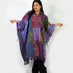 Handmade Patchwork Gheri and Cotton Poncho Mexican - Colorful Boho Festival Hippy Hippie Baja