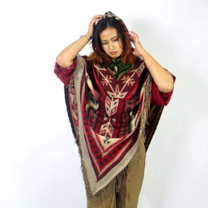 Hippie Handmade Wool Poncho with Hood – Boho Style, 100% Wool