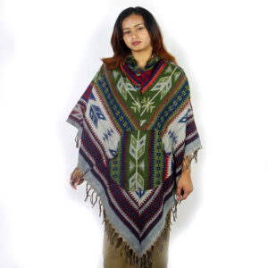 Handcrafted Himalayan Boho 100% Wool Poncho – Winter Essential
