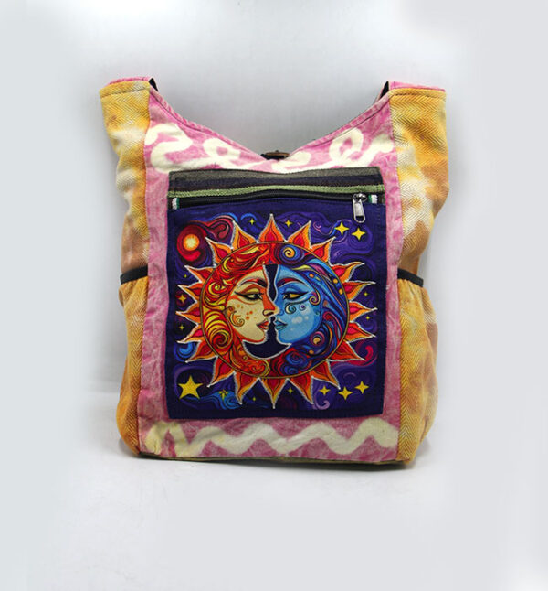 Cotton Hippie Handmade Celestial Sun and Moon Print Crossbody Bag